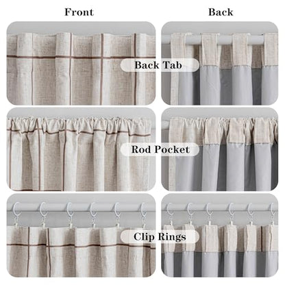 MYSKY HOME 100% Blackout Brown Plaid Farmhouse Linen Curtains 84 Inch Long 2 Panels Set Checkered Drapes Double Layer Thermal Insulated Privacy Protection Living Room Back Tab, 52" W Each Panel - color: Brown, size: 52"W x 84"L (Pack of 2)