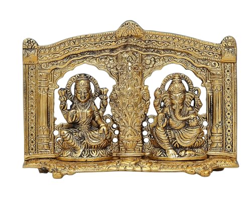 Ganesh Laxmi Statue Lord Ganesha Lakshmi Murti For Puja Home Temple Mandir Indian traditional Festival Laxmi Poojan New year Gifts Pooja Ganpati Lakshmi Sculpture Showpiece(Size:-6"X8")(Golden) - size: 6 InchesX 8 Inches