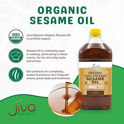 Organic Sesame Oil 3/4 Gallon Bottle - NOT TOASTED - Cold Pressed, Non-GMO, For & Skin & Cooking - 101oz / 3 liter - by Jiva Organics - size: 101 Fl Oz (Pack of 1)