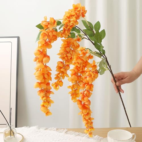 4pcs 47.2in Artificial Fake Wisteria Hanging Flower Garland Silk(orange) - color: Orange