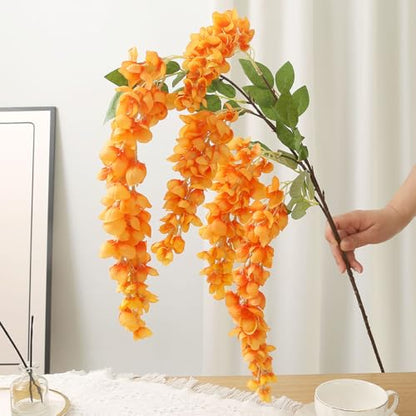 4pcs 47.2in Artificial Fake Wisteria Hanging Flower Garland Silk(orange) - color: Orange