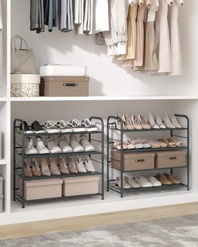 SONGMICS 4-Tier Stackable Metal Shoe Rack, Holds Up to 16 Pairs of Shoes - color: Grey, size: 4 Tiers (27"W)