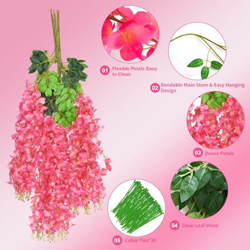 Wisteria Hanging Flowers, 24 Pcs Artificial Wisteria Garland Flower Vines - color: Pink, size: 24 Pack