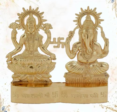 IS4A Lakshmi Ganesh Gold Plated Energized Idol Statue Figurine Wedding Festival Anniversary Diwali Puja Spiritual Gift 4 Inch