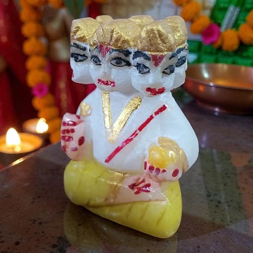 Marble Lord Kartikeya Idol 2 Inch 50 Gram | Handcrafted White Marble Murugan Statue with Hand-Painted Details for Puja, Home Temple, Meditation & Spiritual Décor | Religious Gift for Devotees