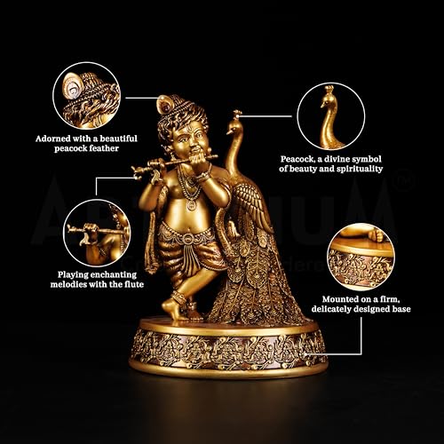 Artarium Baby Krishna Idol 7.8 Inch, Handmade Bal Laddoo Gopal Krishna Statue with Flute & Peacock, Lord Krishna Murti for Home Temple, Mandir Pooja Room, Meditation Altar, Spiritual Gift for Indian - color: #1 Bal Krishna Idol