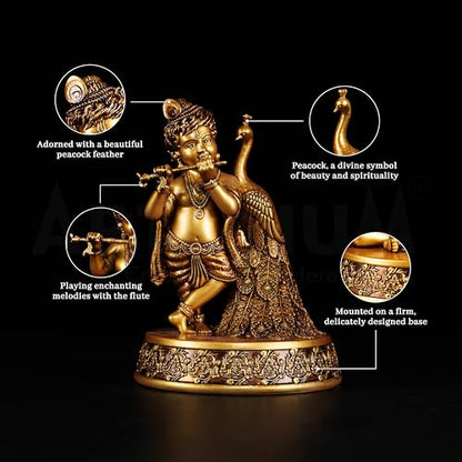 Artarium Baby Krishna Idol 7.8 Inch, Handmade Bal Laddoo Gopal Krishna Statue with Flute & Peacock, Lord Krishna Murti for Home Temple, Mandir Pooja Room, Meditation Altar, Spiritual Gift for Indian - color: #1 Bal Krishna Idol