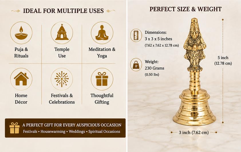 Wonderlist Handicrafts Brass Pooja Bell with Gods Sitting On Top (Hanuman) - color: Hanuman
