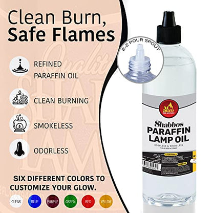 Ner Mitzvah Paraffin Lamp Oil, Clear Smokeless, Odorless, Clean Burning Fuel for Indoor and Outdoor, Use with E - Z Fill Cap and Pouring Spout, 32oz