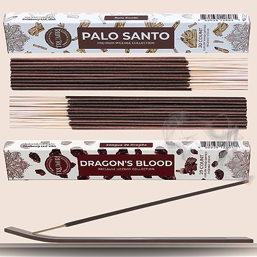 Trumiri Incense Sticks - Combo Pack of 40 Insence-Sticks - 20 Dragons Blood + 20 Palo Santo - Insenses - Insents - Incents - Inscense - Incence - Incienso - All Natural Incense Sticks - color: Dragons Blood Palo Santo