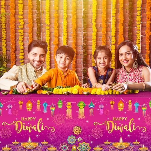 1 Pack Happy Diwali Disposable Tablecloth, Festival of Lights Plastic Table Cover for Rectangle Tables, Diwali Table Cloth for Indian Diwali Light Celebration Party Supplies Decorations, 54×108 Inch - size: 108" x 54" (Rectangular)