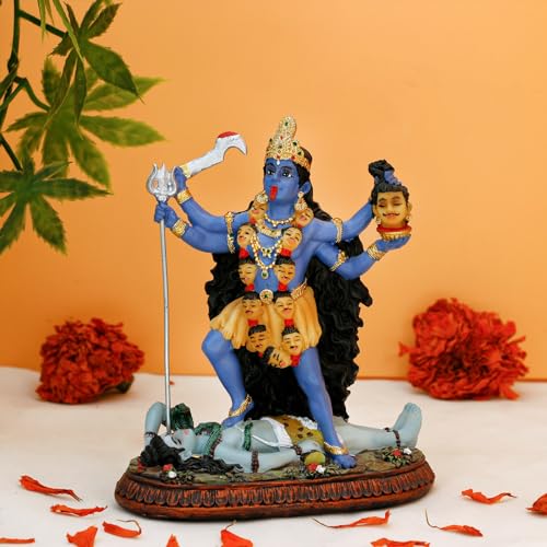 BangBangDa Hindu God Kali Maa Statue - 5.1”H Polystone Hindu Goddess Lord Kali Idol for Home Temple Mandir Altar Murit Pooja Item Birthday Diwali Gift for Indian Family Friend People