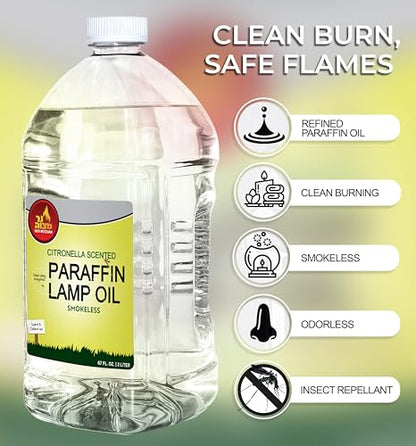 Ner Mitzvah Citronella Scented Lamp Oil, 2 Liter Smokeless and Odorless Insect and Mosquito Repellent Paraffin Lamp Oil for Indoor and Outdoor, Torches and Oil Candle - size: 67 Ounces (2 Liters)