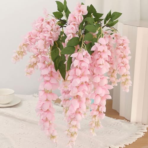 4pcs 47.2in Artificial Fake Wisteria Hanging Flower Garland Silk(pink) - color: Pink