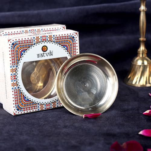 Craftsman SATVIK 6 Pc Set Pure Brass Pujan Prasad Bhog Thali Mandir Temple Indian Hindu Rituals Diwali Festive Kahnaji Bhog Puja Plate Indian Housewarming Return Gift Items Bulk