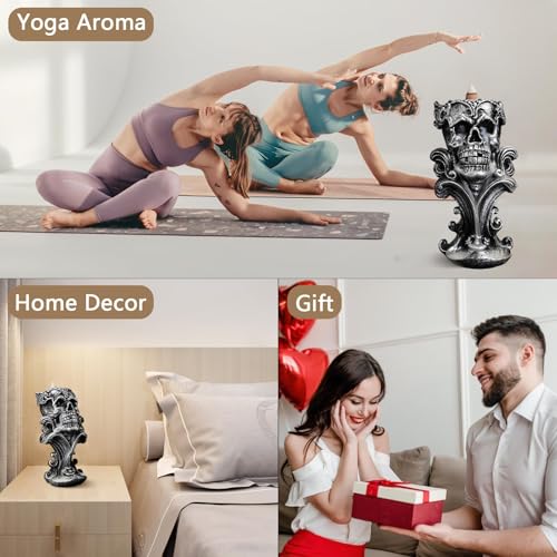 Comeon Backflow Incense Holder Skull Waterfall Incense Burner, Silver - color: Silver