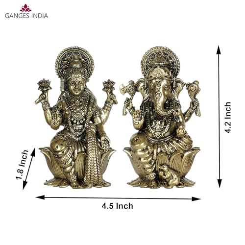 Gangesindia® Premium Brass Lakshmi Ganesha Idols, Lord Laxmi Ganesh Statue for Home & Office Temple, Room Decoration, Diwali Pooja, House Warming Best Gift