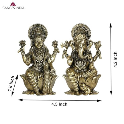 Gangesindia® Premium Brass Lakshmi Ganesha Idols, Lord Laxmi Ganesh Statue for Home & Office Temple, Room Decoration, Diwali Pooja, House Warming Best Gift