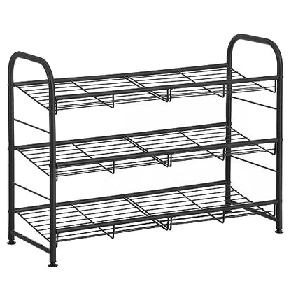 SONGMICS 3-Tier Stackable Metal Shoe Rack, Holds Up to 12 Pairs of Shoes - color: Black, size: 3 Tiers (27"W)