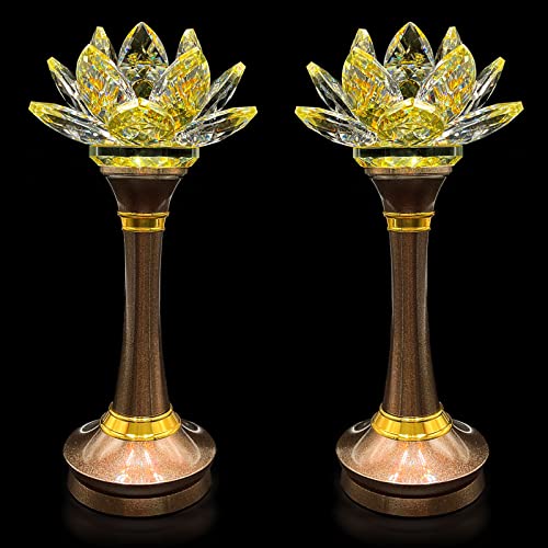1 Pair Colorful LED Lotus Flower Lamp 7 Color Crystal Buddha Lamp for Cabinet Buddhist Altar - Light Control Crystal Decor Night Light -110V US Plug(10 inch) - color: 10 inch