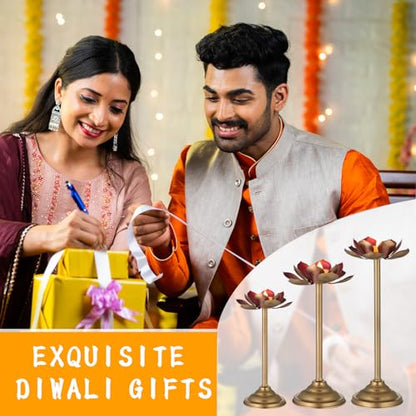 LemonRoad 3 Pcs Diwali Lotus Shaped Candle Holder for Indian Diwali Pooja