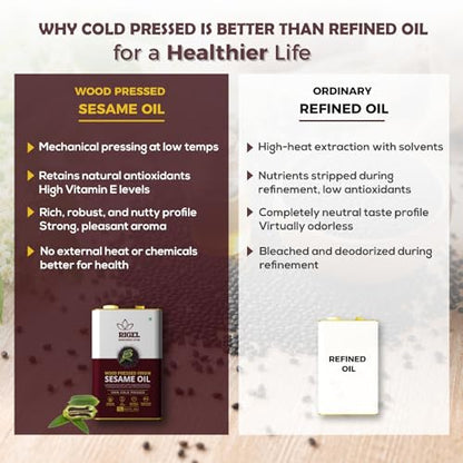 Rigel Spices | Naturally Milled Cold Pressed Sesame Oil in a Eco-Friendly Tin 33.8 fl oz(1L Tin) | No Preservatives - size: 33.8 Fl Oz (Pack of 1)