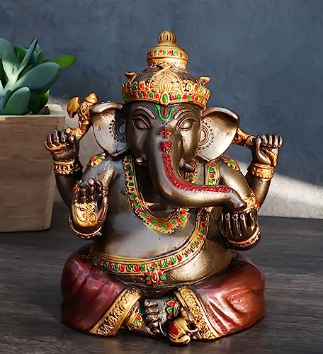 Ebros Gift Eastern Enlightenment Meditating Hindu God Ganesha Altar Decor Figurine Ganesh Ganapati Hinduism Statue Remover of Obstacles As Spiritual Sculpture in Bronze Color Finish