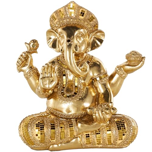 Deco 79 Resin Ganesh Decorative Sculpture Home Decor Statue with Mosaic Details, Accent Figurine 11" x 6" x 11", Gold - color: Gold, size: 11" x 6" x 11"