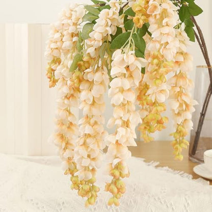 4pcs 47.2in Artificial Fake Wisteria Hanging Flower Garland Silk(champagne) - color: Champagne