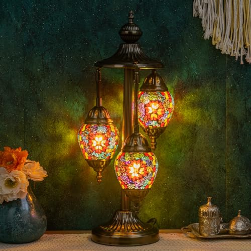 Marrakech 23" Turkish Mosaic Lamp Handmade 3 Globes Moroccan Table Lamp - color: 3 Globes - Colorful