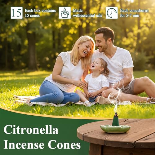 SCENTORINI Citronella Incense Cones, 120 Pcs Incense Cones with 1 Holder - color: Green Incense Cones