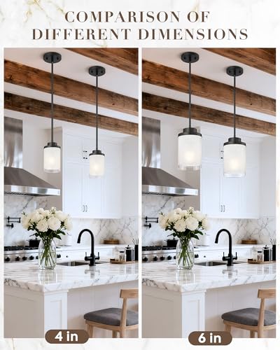 TENGXIN 6" Matte Black Pendant Lights Kitchen Island, Frosted Glass Shade - color: Matte Black, Linen Frosted Glass, size: 6"