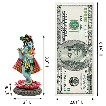 alikiki Hindu God Krishna Idol - 3.9”H Indian Little Krishna Statue for Car Dashboard Home Office Temple Mandir Altar Pooja Item Diwali Puja Figurine