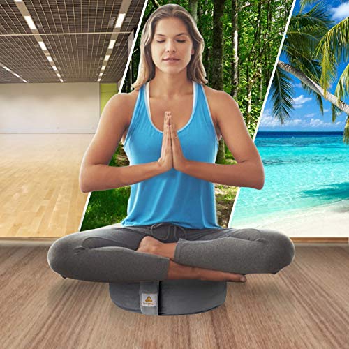 Embroidered Meditation Pillow D=16" H=5.5" Round Velvet Meditation Cushion Yoga Bolster Floor Pouf Zafu Natural Buckwheat hulls Sitting on Floor Removable Organic Cotton Cover Large Kneeling Pillow - color: Purple