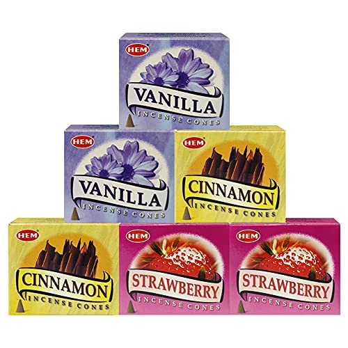 Vanilla Cinnamon Strawberry Incense Cones & Holder Bundle Variety Pack from Hem Trumiri Insense Insence - color: Vanilla & Cinnamon & Strawberry