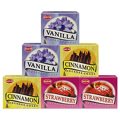 Vanilla Cinnamon Strawberry Incense Cones & Holder Bundle Variety Pack from Hem Trumiri Insense Insence - color: Vanilla & Cinnamon & Strawberry