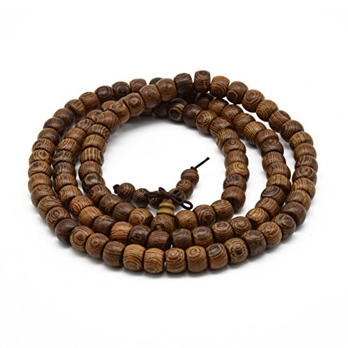 Zen Dear Unisex Natural Wenge Wood Mala Prayer Beads Necklace Bracelet Beads Meditation Buddhist Japa Rosary Mala Bead Yoga - style: 6mm X 8mm 108 beads