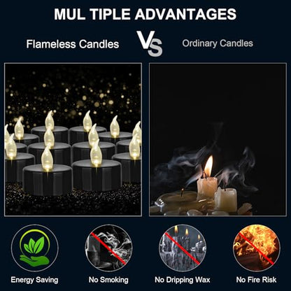 Battery Operated LED Tea Lights 12PACK Flameless Flickering Candles - color: Black, size: 12pack