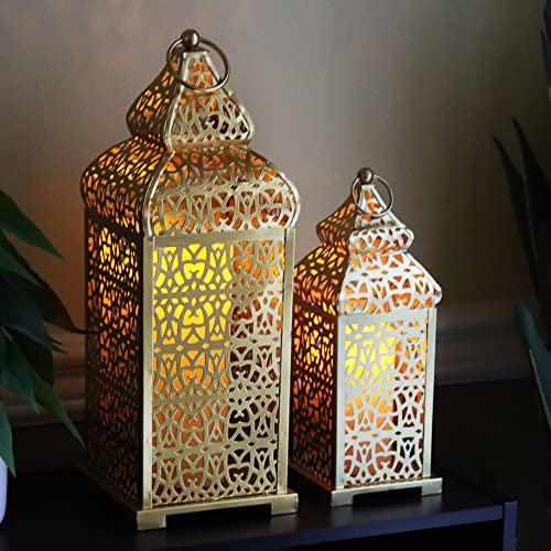 Vela Lanterns Decorative Indoor Moroccan Candle Holders, Gold, Set of 2 - color: Gold, size: 11" and 15"