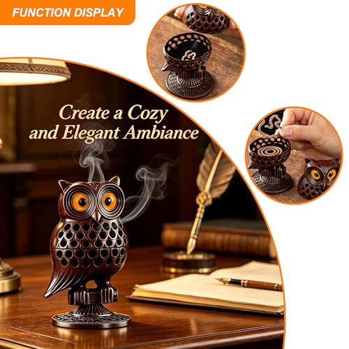 Alloy Owl Shaped Incense Burner with Incense Coils–(Purple) - color: Purple