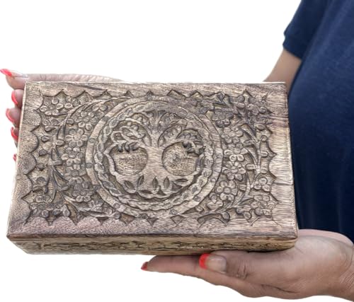 DharmaObjects Hand Carved Tree Of Life Wooden Storage Box