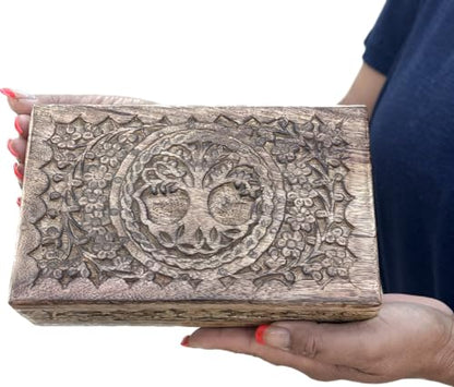 DharmaObjects Hand Carved Tree Of Life Wooden Storage Box