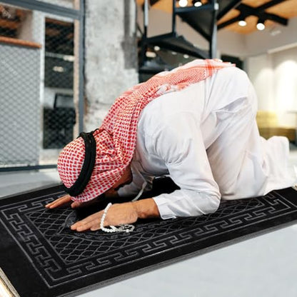FUMMI Soft Padded Muslim Prayer Rug with Tasbih Beads, Thick Non-Slip Islamic Prayer Mat, Luxurious Janamaz for Men & Women (Black) - color: Black(with Counter)