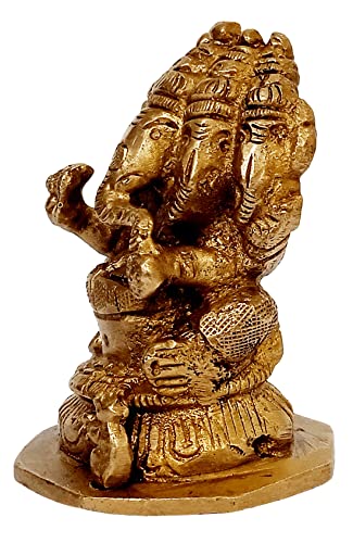 Purpledip Brass Idol Panchmukhi Ganesha: Ganapathi Statue for Home Temple (10696B)