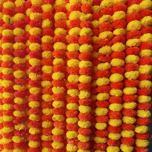 10 PC - 5 feet Marigold Garland |Indian/American Wedding Party Mantle Decoration, Faux Garlands Wedding Garland, Diwali Decoration, Spring Bush Floral! (Yellow & Dark Orange) - color: Yellow & Dark Orange