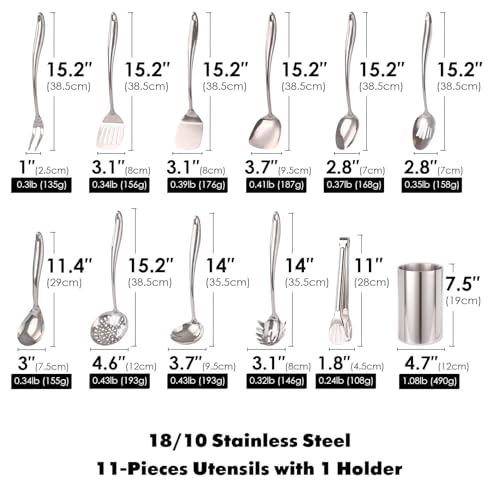 18/10 Stainless Steel Kitchen Utensils Set with Holder for Countertop - color: 12-Pieces
