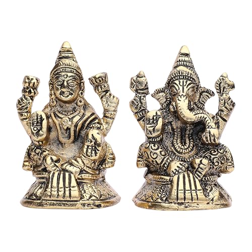 Ganesh Laxmi Statue Lord Ganesha Lakshmi Murti For Puja Home Temple Mandir Indian traditional Festival Laxmi Poojan New year Gifts Pooja Ganpati Lakshmi Sculpture Showpiece(Size:-3"X1.5")(Golden) - size: 3 Inches X 1.5 Inches