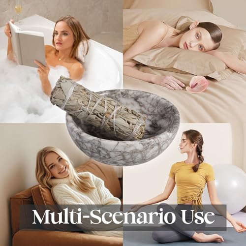 Koville Natural Marble Incense Holder, Incense Holder for Sticks with 9 Holes, Handmade Incense Burner Ash Catcher for Meditation Yoga SPA, Balsam Fir/Palo Santo/Sage/Cone (Gris Lido) - color: D=130-gris Lido
