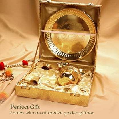 The Fine Living Co. Exquisite Gold Finish Pooja Thali 8.5 Inch, Set of 1 - style: Pooja Thali