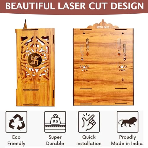 Wooden Temple Mandir for Home with Door | Beautiful Pooja Unit with Storage Space | with LED Light and Wall Mounts | Elegant Pooja Mandir for Home Big Size (Ex Large - 27 * 19 * 11 Inch)